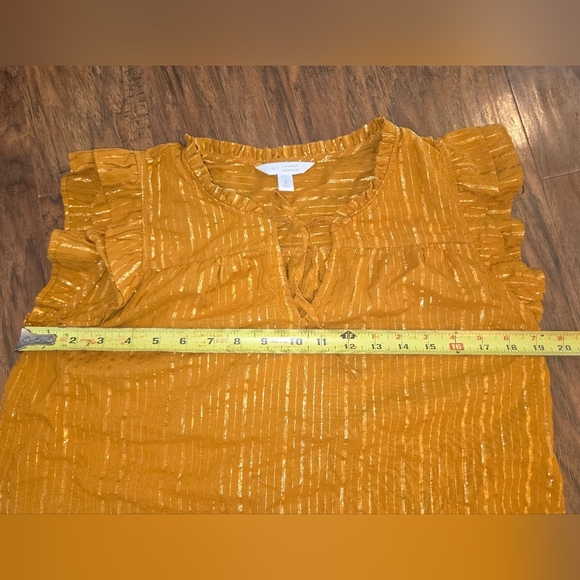 Lauren Conrad Gold Ruffle Tinsel Flutter Sleeve Small Top - Picture 7 of 8